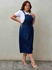 Women's Plus Size Denim Overall Dress with Adjustable Straps