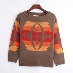 Women's Block Crew Neck Sweater Casual Long Sleeve Knit Sweater