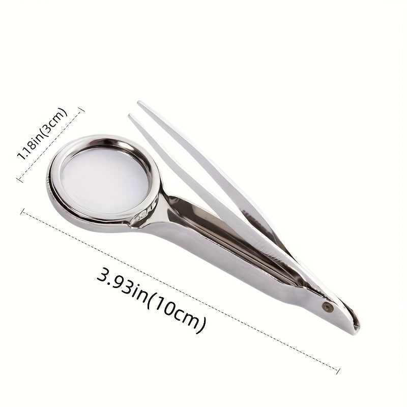 10X Handheld Magnifying Glass with Tweezers for Inspection Coins Stamps Jewelry