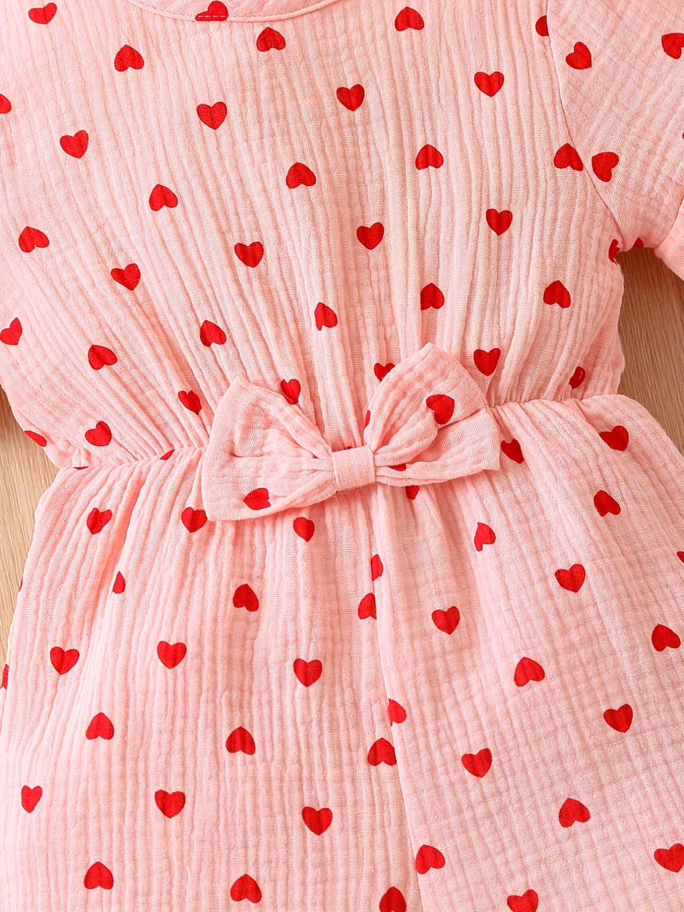 Girls Heart Print Ruffle Sleeve Jumpsuit With Bow - Toddlers Kids Children
