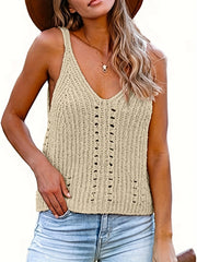 Crochet Knitted Beach Wear V Neck Cami Top