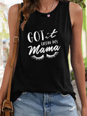 Eyelash & Letter Print Sleeveless Tank Top Slim Fitted Tunic Top