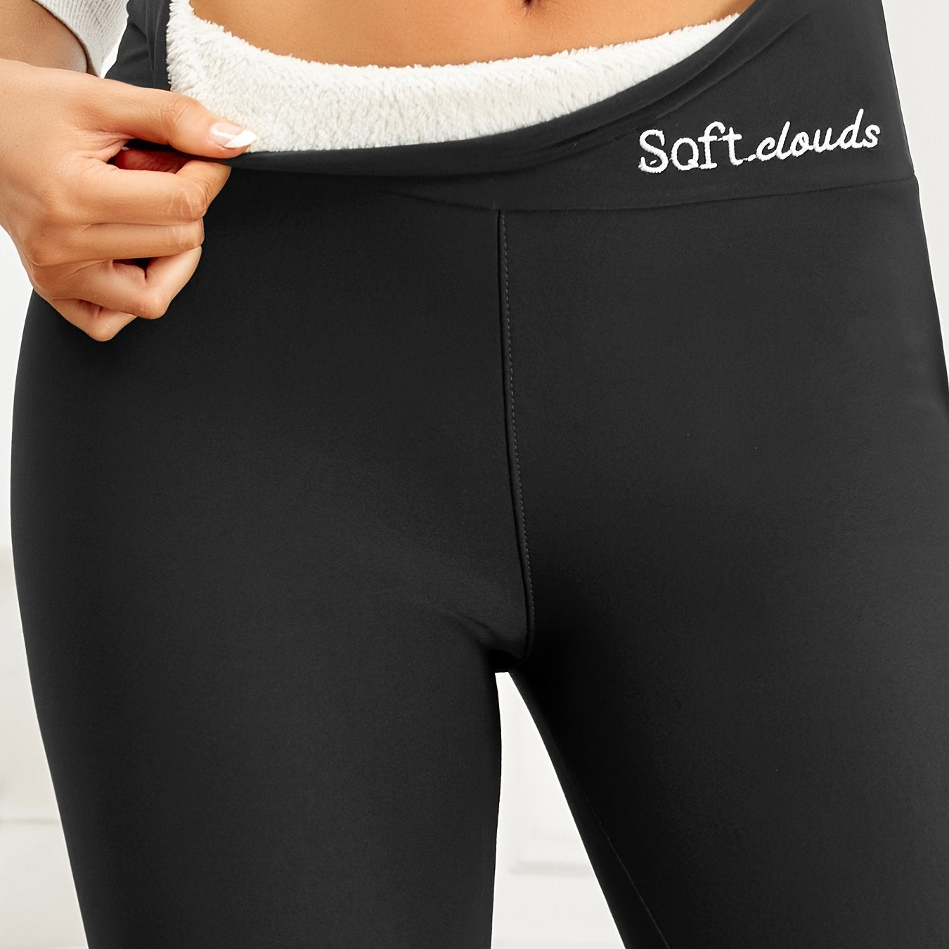 Letter Embroidered Fleece Fitness Gym Sports Leggings High Waist Yoga Workout