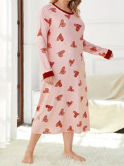 Plus Stripe & Heart Print Long Sleeve Comfort Dress