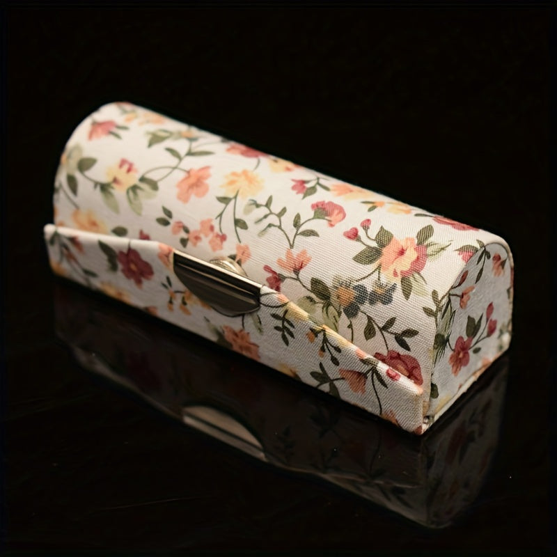 Chinese Vintage Jewelry Box Mirror Floral Pattern Lipstick Case Travel