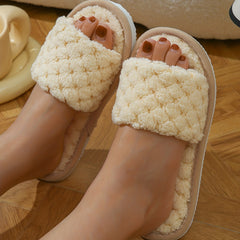 Women's Cozy Open Toe Indoor Slippers Warm Fuzzy Shoes