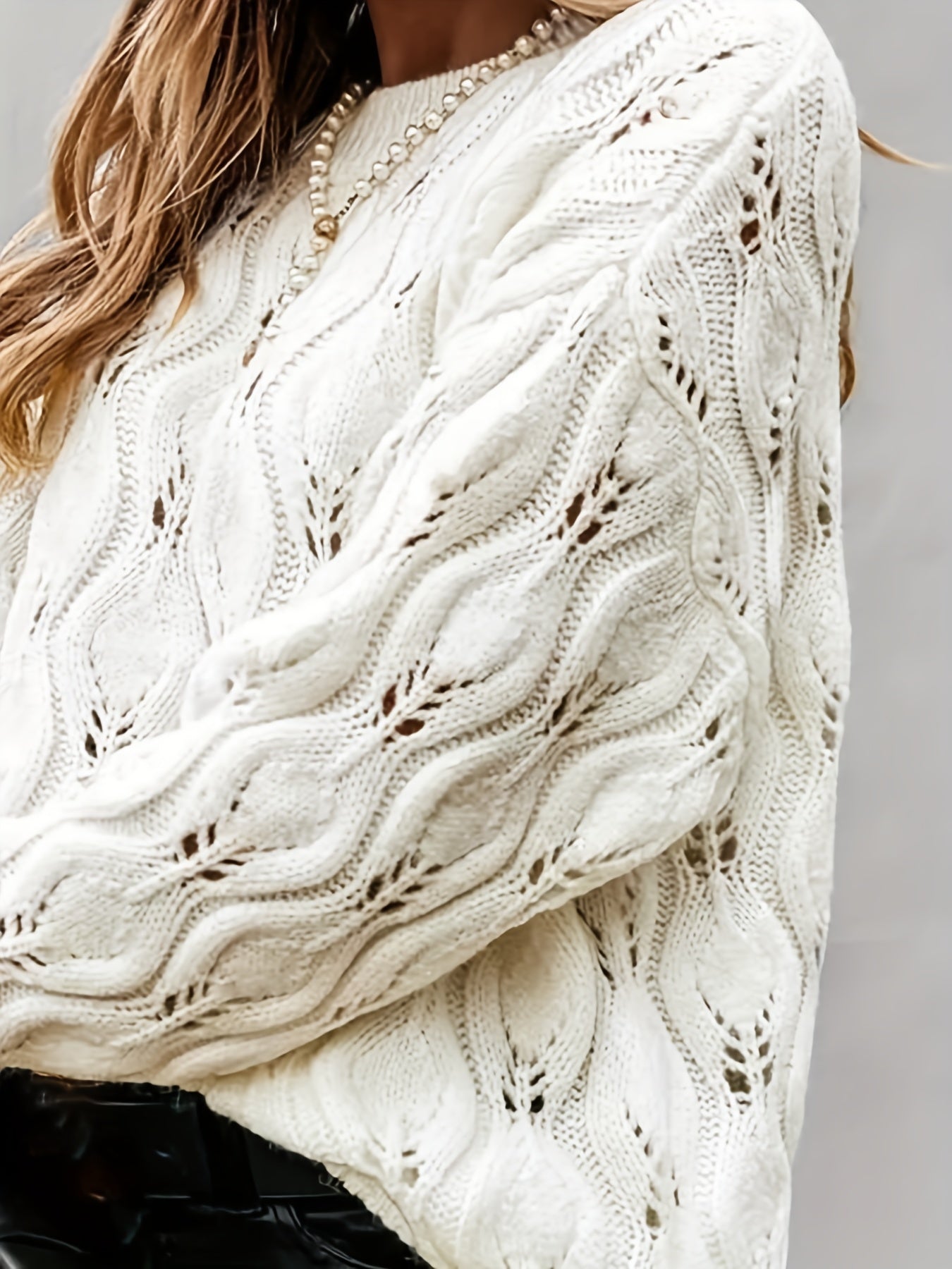 Jacquard Long Sleeve Sweater Crew Neck Pullover Jumper