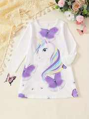 Unicorn Tee Dress Toddler Girls Long Sleeve Party Nightgown