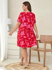 Plus Floral Print Short Sleeve Mini Tee Dress