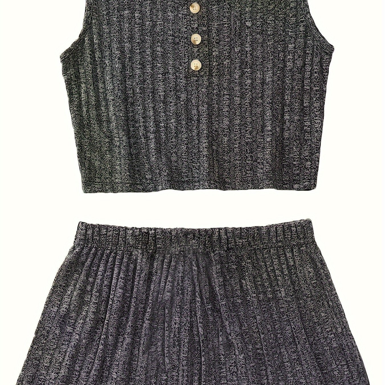 Ribbed Knit Tank Top & Shorts Set - Home Wear