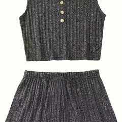 Ribbed Knit Tank Top & Shorts Set - Home Wear
