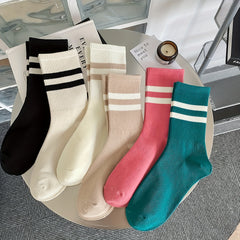 Striped Crew Socks Casual All match Sports Mid Tube Women's Stockings
