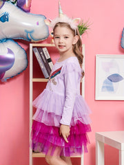 Girls Unicorn Party Princess Dress Long Sleeve Autumn Outfit