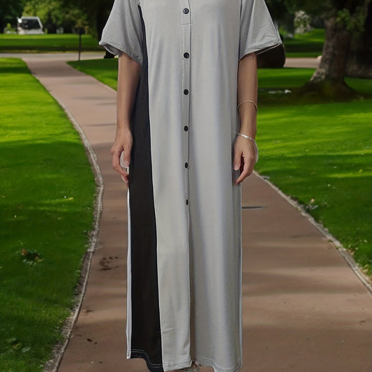 Colorblock Abaya Dress Short Sleeve Maxi Dress