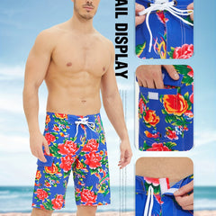 Flower Pattern Men's Swim Trunks Quick Dry Drawstring Beach Shorts