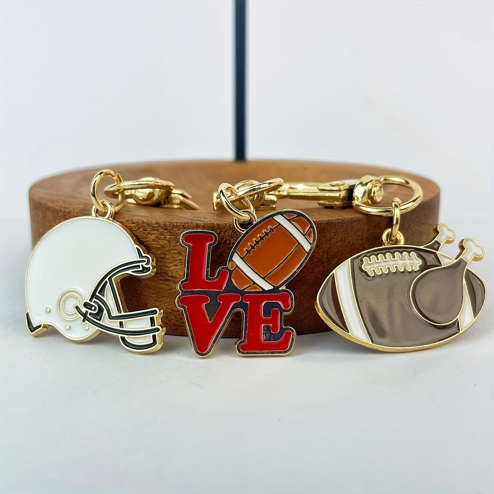 Colorful Football Keychains Set - Unique Helmet Chicken Leg Metal Keyrings