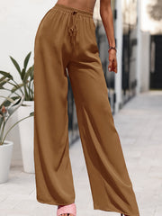 High Waist Wide Leg Palazzo Pants Drawstring Elastic Waist