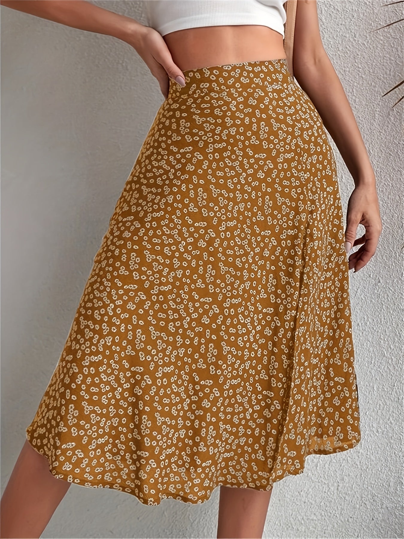 Floral Print Side Split Skirt for Women