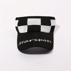 Ponytail Visor Hat UV Protection Plaid Knitted Sun Hat Lightweight