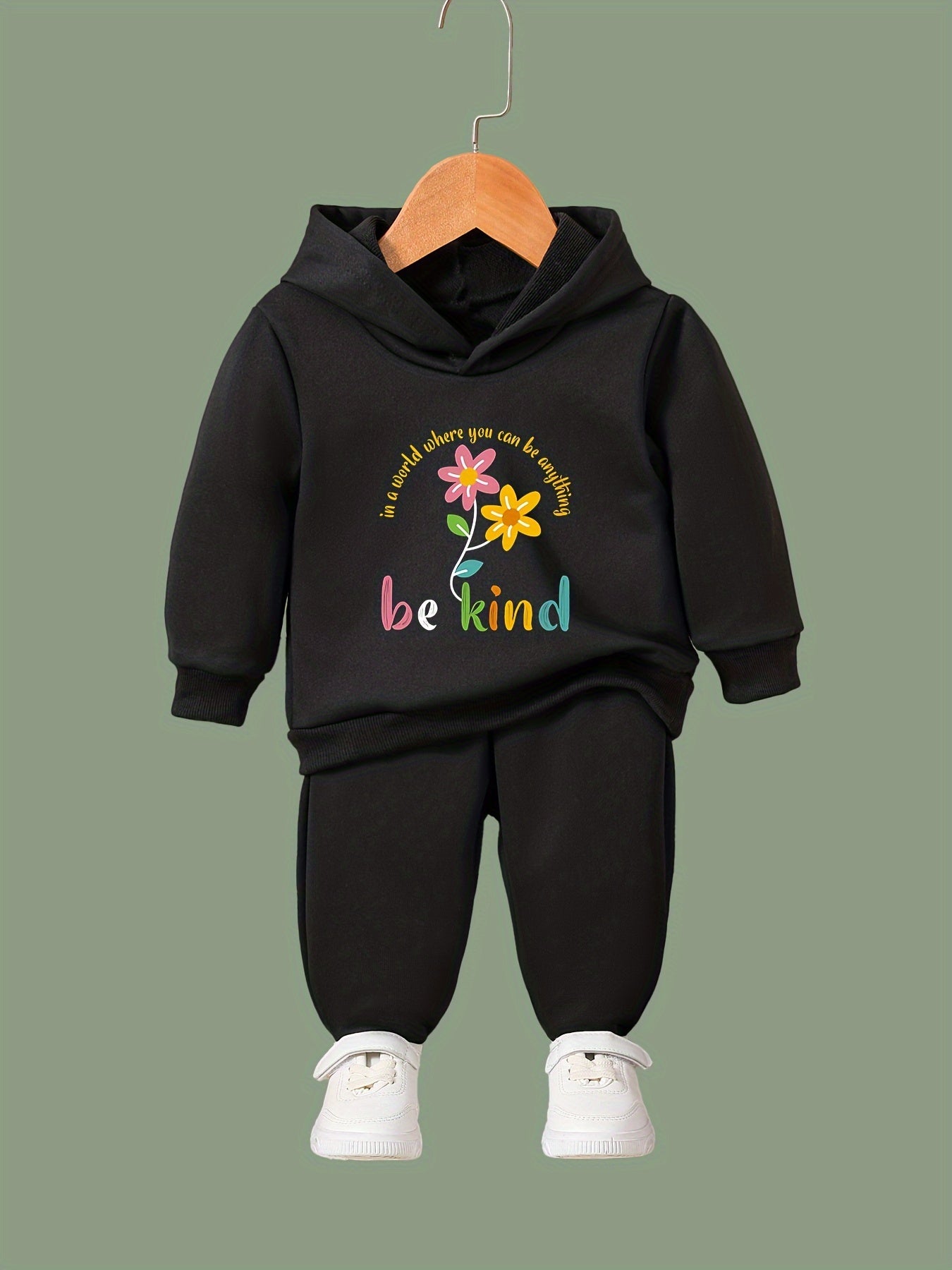 BE KIND & Flower Pattern 2pcs Activewear Sets - Girls Comfy Sports Outfits