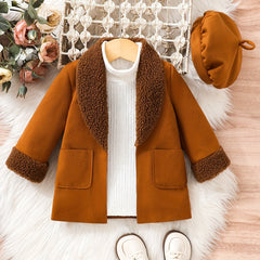 Toddler Baby Girls Two Piece Set Lapel Coat & Solid Hat