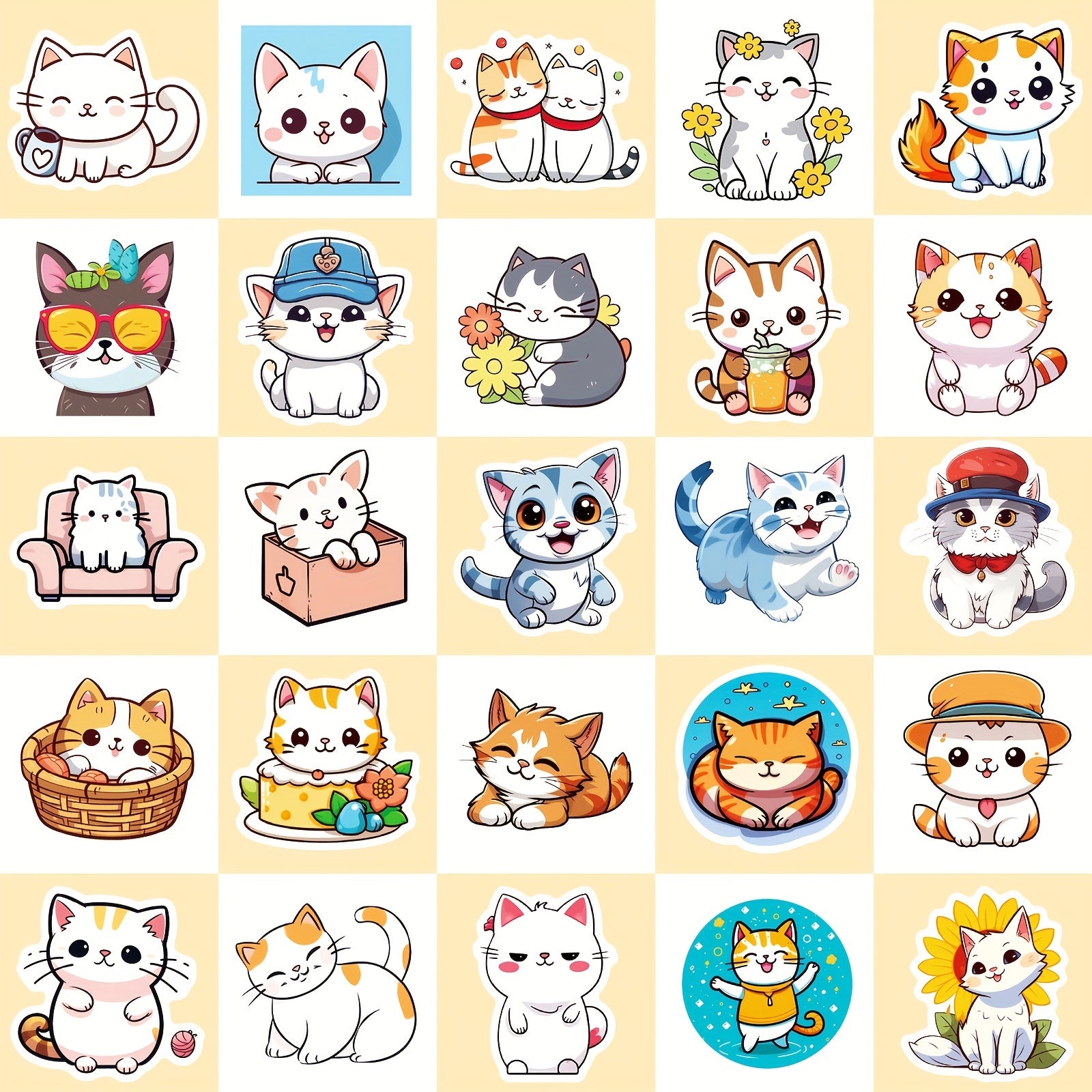 50pcs Cat Stickers Waterproof DIY Decoration Women Men Student Teacher
