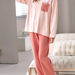 Bunny Print Lounge Set Long Sleeve Top & Pants Women's Pajamas