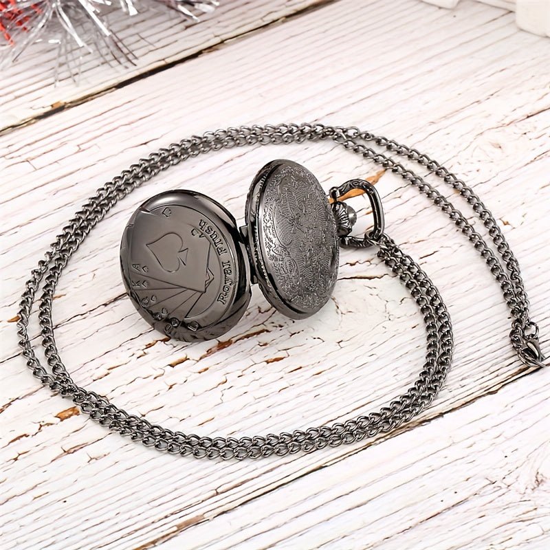 Medium Size Poker Quartz Movement Pocket Watch With Chain