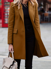 Solid Single Breasted Jacket For Fall & Winter