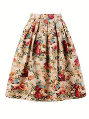 Floral Print Pleated Skirt with Pockets