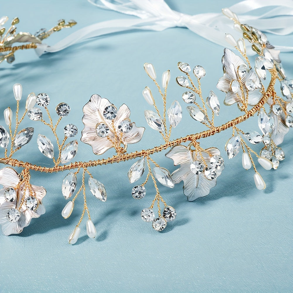 Leaf & Rhinestone Hair Band Braided Headband Bridal Wedding Headwear