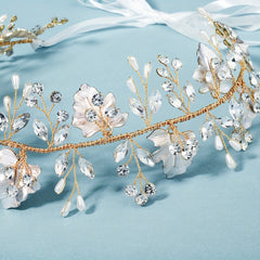 Leaf & Rhinestone Hair Band Braided Headband Bridal Wedding Headwear
