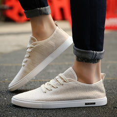 Men's Linen Lace Up Casual Sneakers Breathable Lightweight Shoes