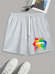 Pride Month Mouth Pattern Comfy Shorts Men's Casual Elastic Waist
