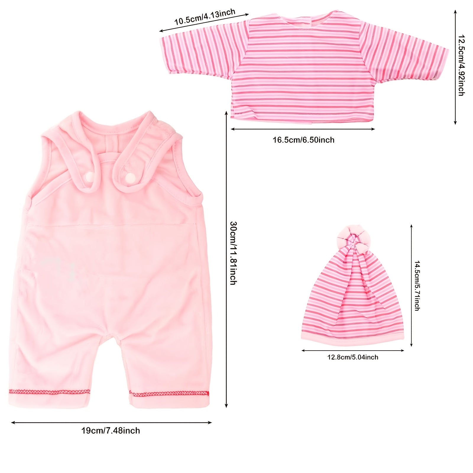 3pcs Baby Doll Clothes Set with Hat, Long Sleejsones and Pants