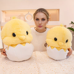 Soft Yellow Chick Plush Toy and Eggshell Stuffed Animal Pillow