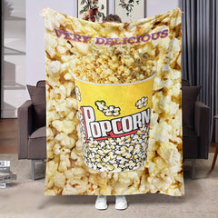 Delicious Food Pattern Flannel Blanket Tempting Popcorn Soft Warm Fabric