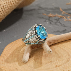 Men's Chunky Ring with Engraved Rhinestone