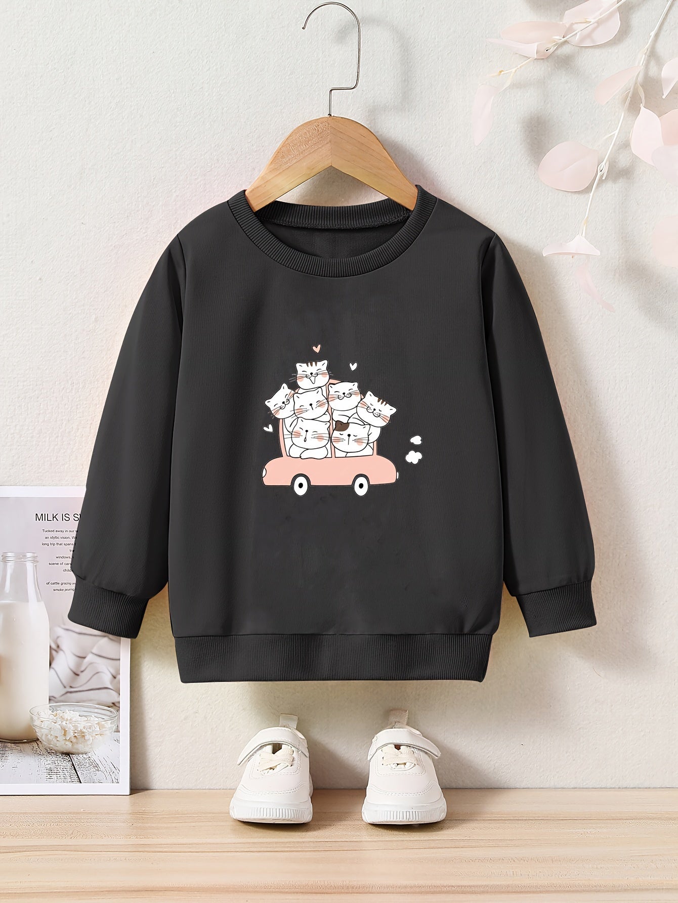 OERYUI Kids Kitty Bus Graphic Sweatshirt Comfy Pullover