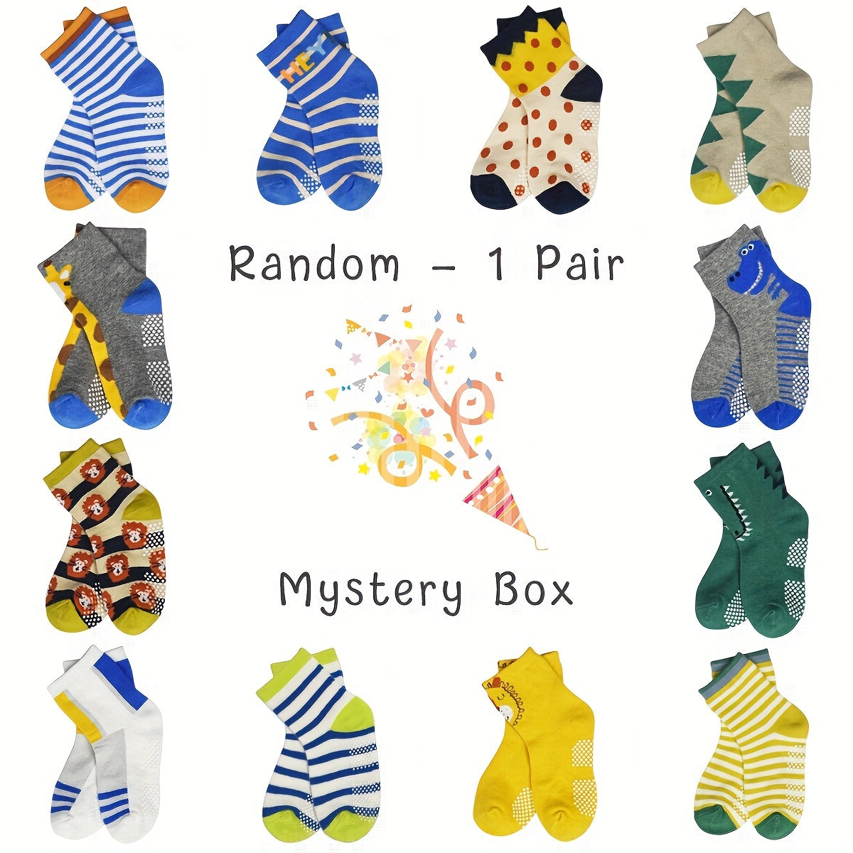 12 Pairs Boys Animal Stripe Anti-slip Floor Socks for Kids