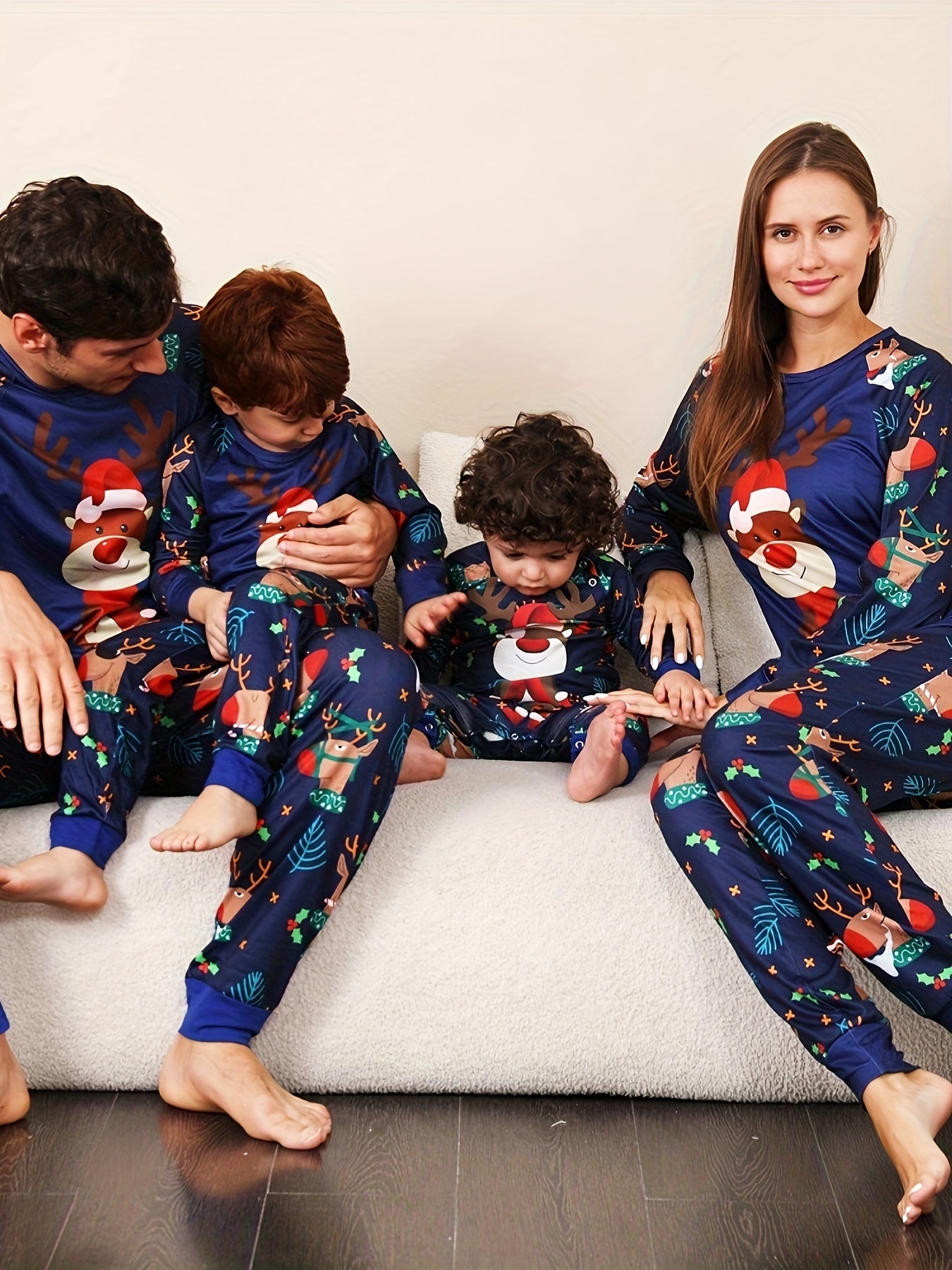 Christmas Deer Print Pajama Set Long Sleeve Round Neck Top & Lounge Pants