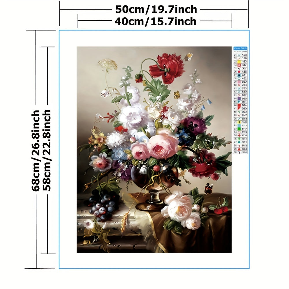 DIY Stamped Cross Stitch Kit Flower Vase Pattern Embroidery 11CT Canvas Painting