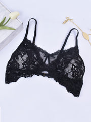 Solid Floral Jacquard Cut Out Lace Bra Plus Size