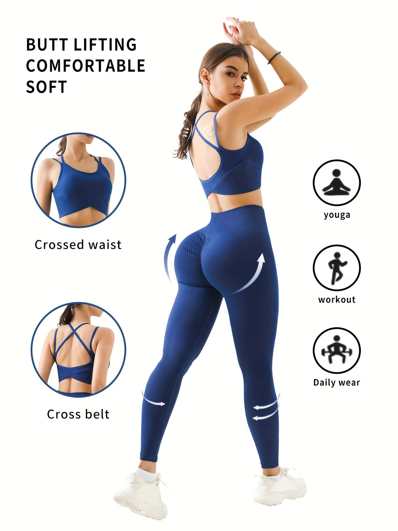 2pc Backless Sports Bra & Wide Waistband Leggings Set