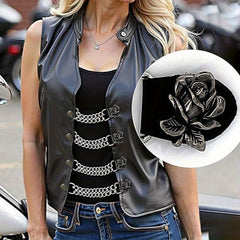 2pcs Steel Buckle Motorcycle Vest Extension Chain Retro Riding Style