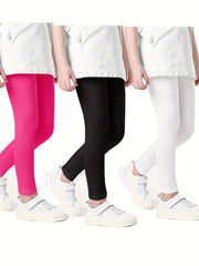3pcs Girls Casual Leggings Plain Stretch Comfortable Pants