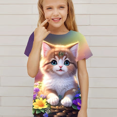 3D Cat Graphic T shirt Girls Casual Short Sleeve Tees Summer Clothes Gift