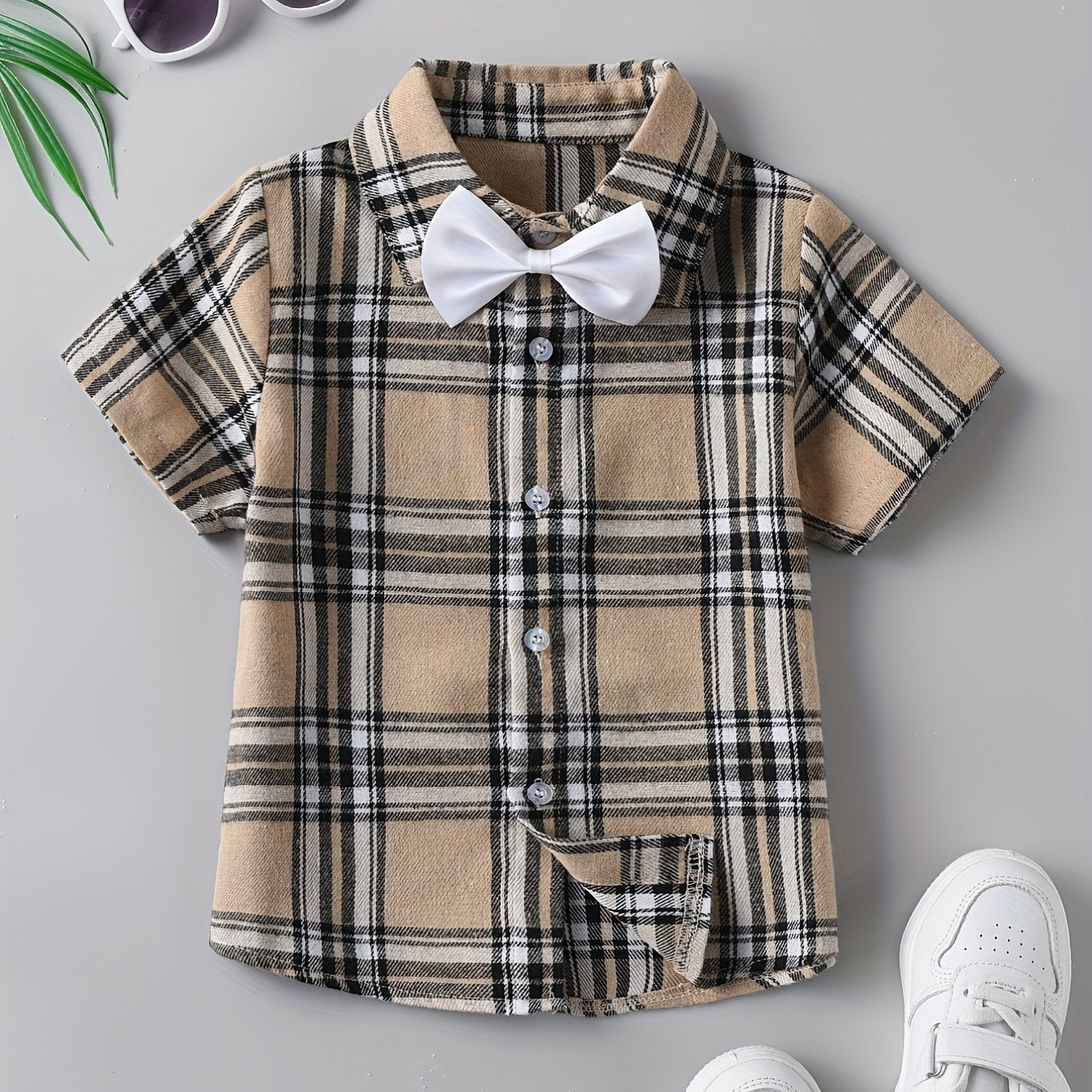 Boys Plaid Shirt & Bow Tie Set for Summer