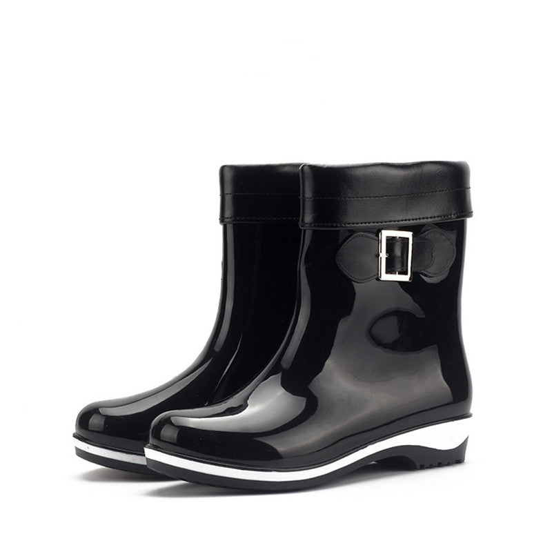Women's Buckle Strap Short Rain Boots Waterproof Jelly Outdoor Shoes