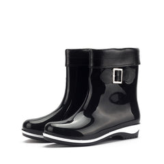 Women's Buckle Strap Short Rain Boots Waterproof Jelly Outdoor Shoes